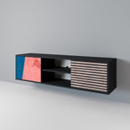 GLAMOROUS STRIPE 2-Door TV Stand in Black Finish