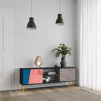 GLAMOROUS STRIPE 2-Door TV Stand in Black Finish