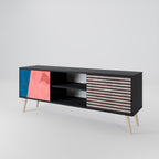 GLAMOROUS STRIPE 2-Door TV Stand in Black Finish