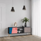 GLAMOROUS STRIPE 2-Door TV Stand in Black Finish