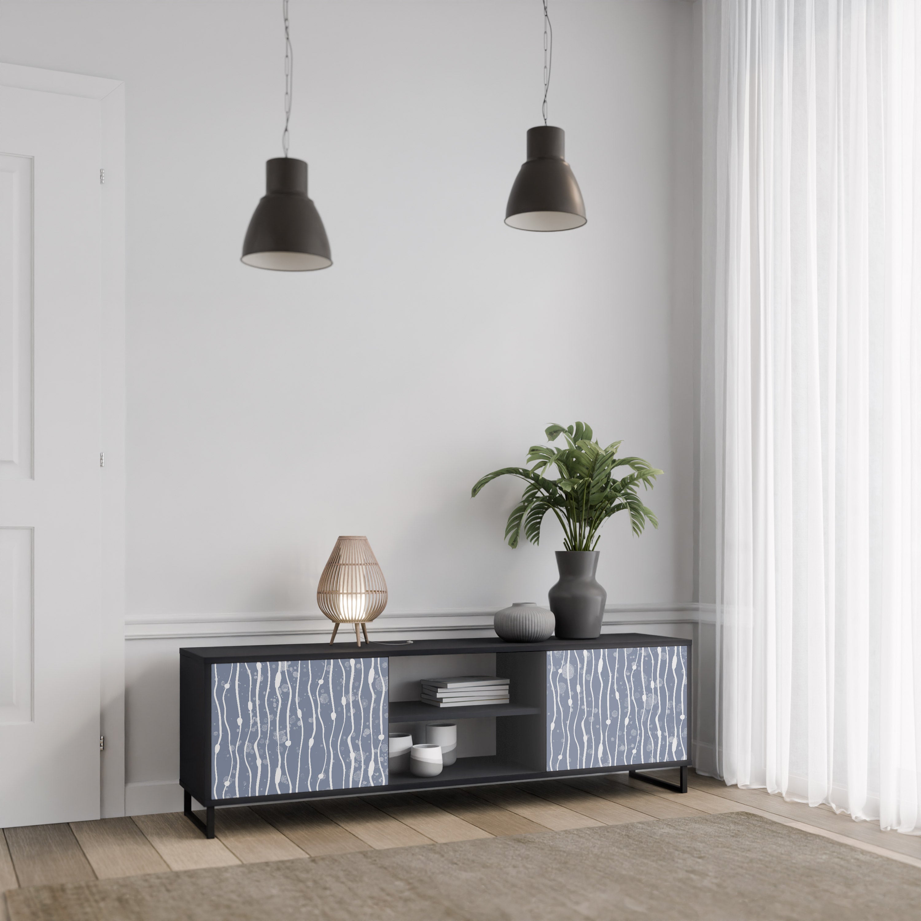 GRAPHITE RAIN 2-dörrars TV-bänk i svart finish