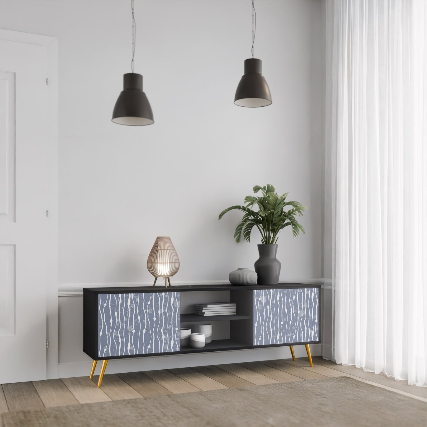 GRAPHITE RAIN 2-dörrars TV-bänk i svart finish