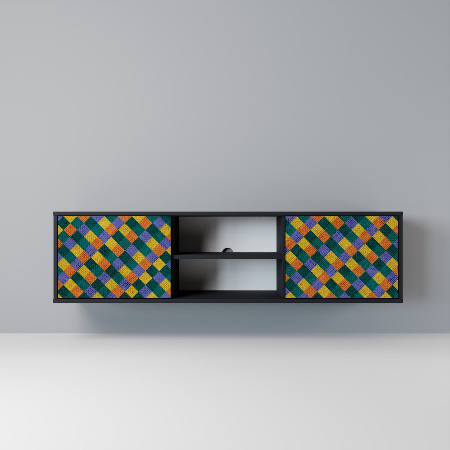 PAINTED SQUARES MIX 2-dörrars TV-bänk i svart finish
