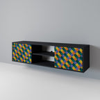 PAINTED SQUARES MIX 2-Door TV Stand in Black Finish