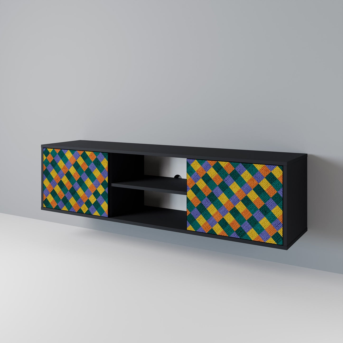 PAINTED SQUARES MIX 2-dörrars TV-bänk i svart finish