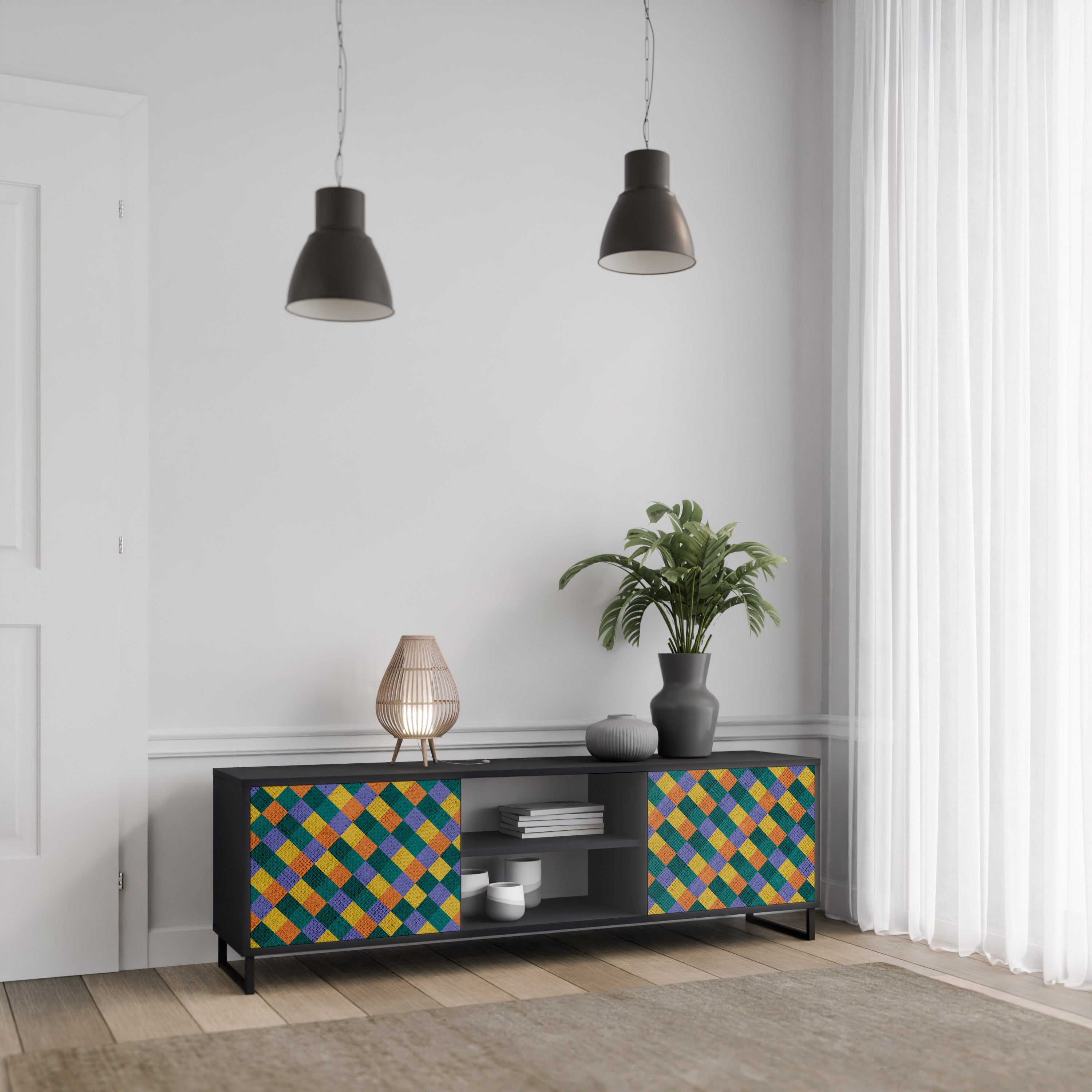 PAINTED SQUARES MIX 2-dörrars TV-bänk i svart finish