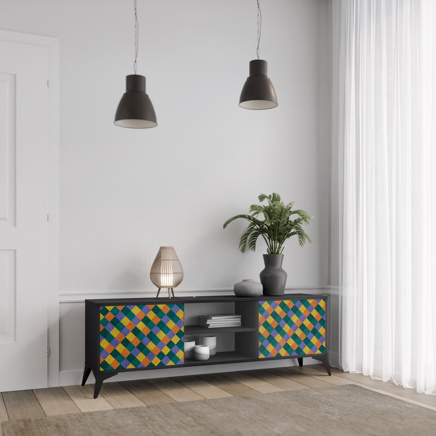 PAINTED SQUARES MIX 2-dörrars TV-bänk i svart finish