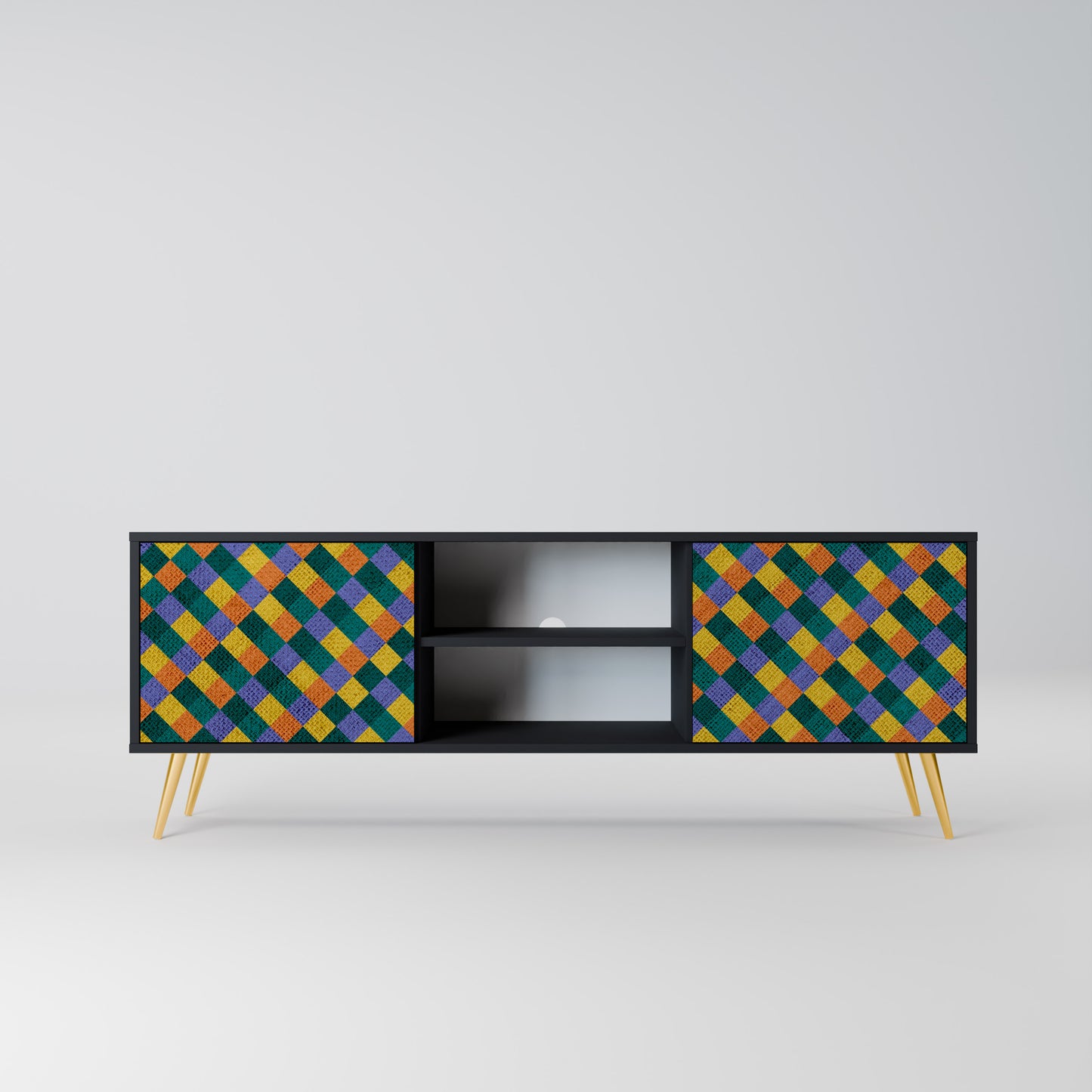 PAINTED SQUARES MIX 2-dörrars TV-bänk i svart finish