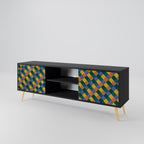 PAINTED SQUARES MIX 2-Door TV Stand in Black Finish