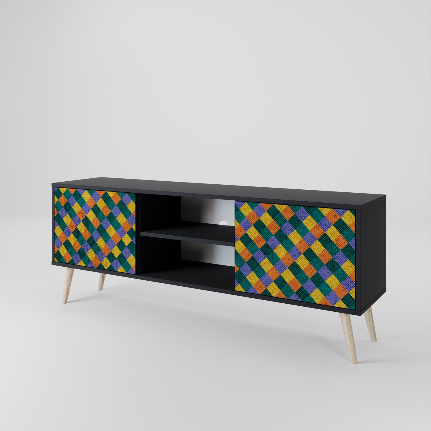 PAINTED SQUARES MIX 2-dörrars TV-bänk i svart finish