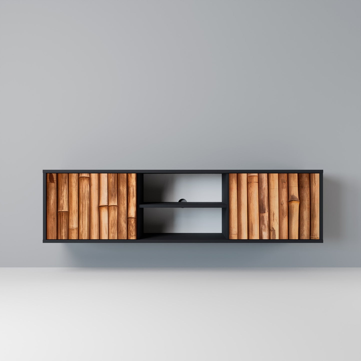 NATURAL WOOD 2-dörrars TV-bänk i svart finish