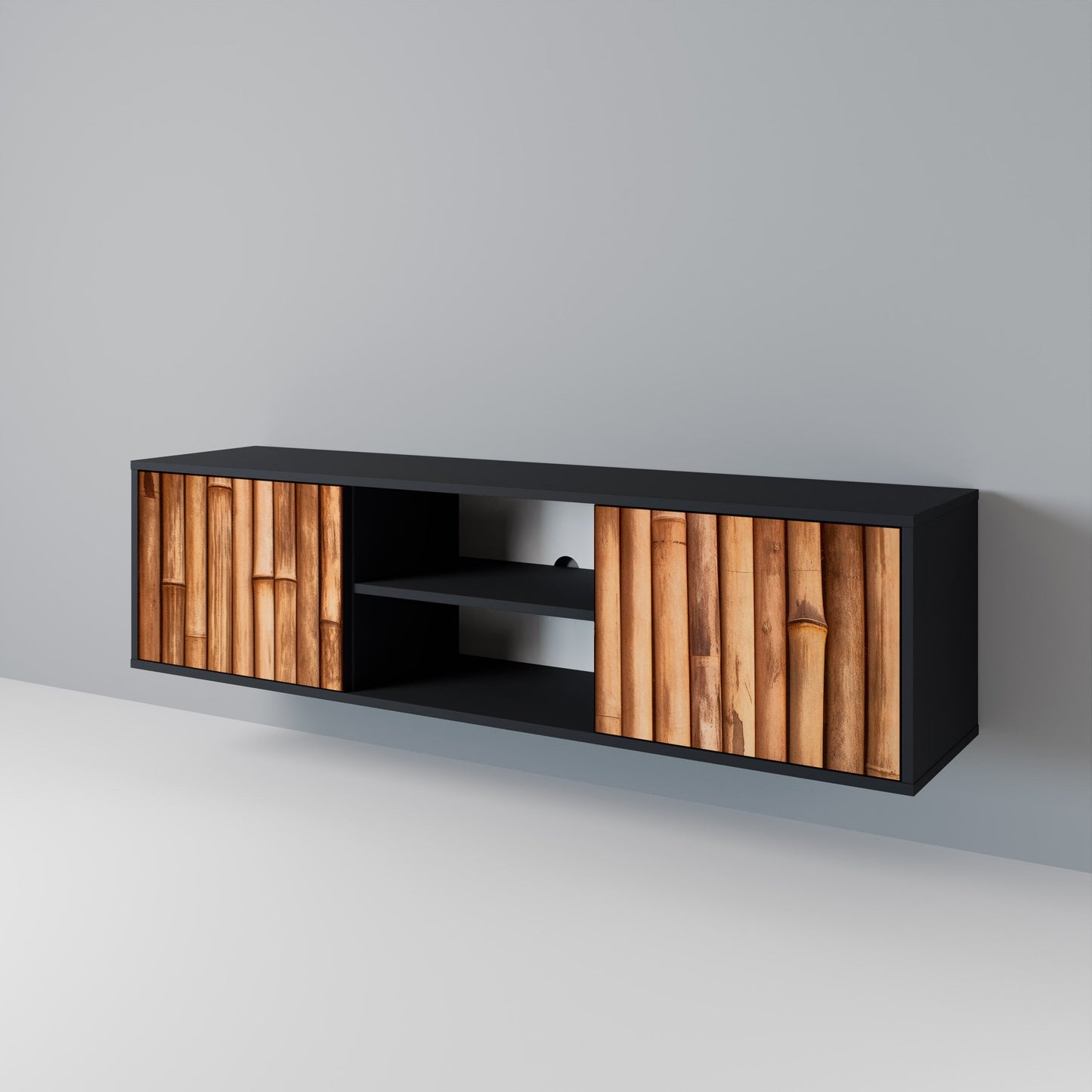 NATURAL WOOD 2-dörrars TV-bänk i svart finish