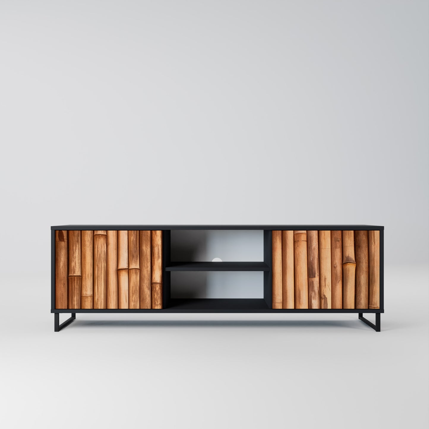 NATURAL WOOD 2-dörrars TV-bänk i svart finish