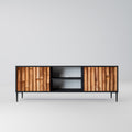 NATURAL WOOD 2-Door TV Stand in Black Finish
