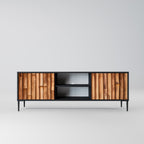 NATURAL WOOD 2-Door TV Stand in Black Finish