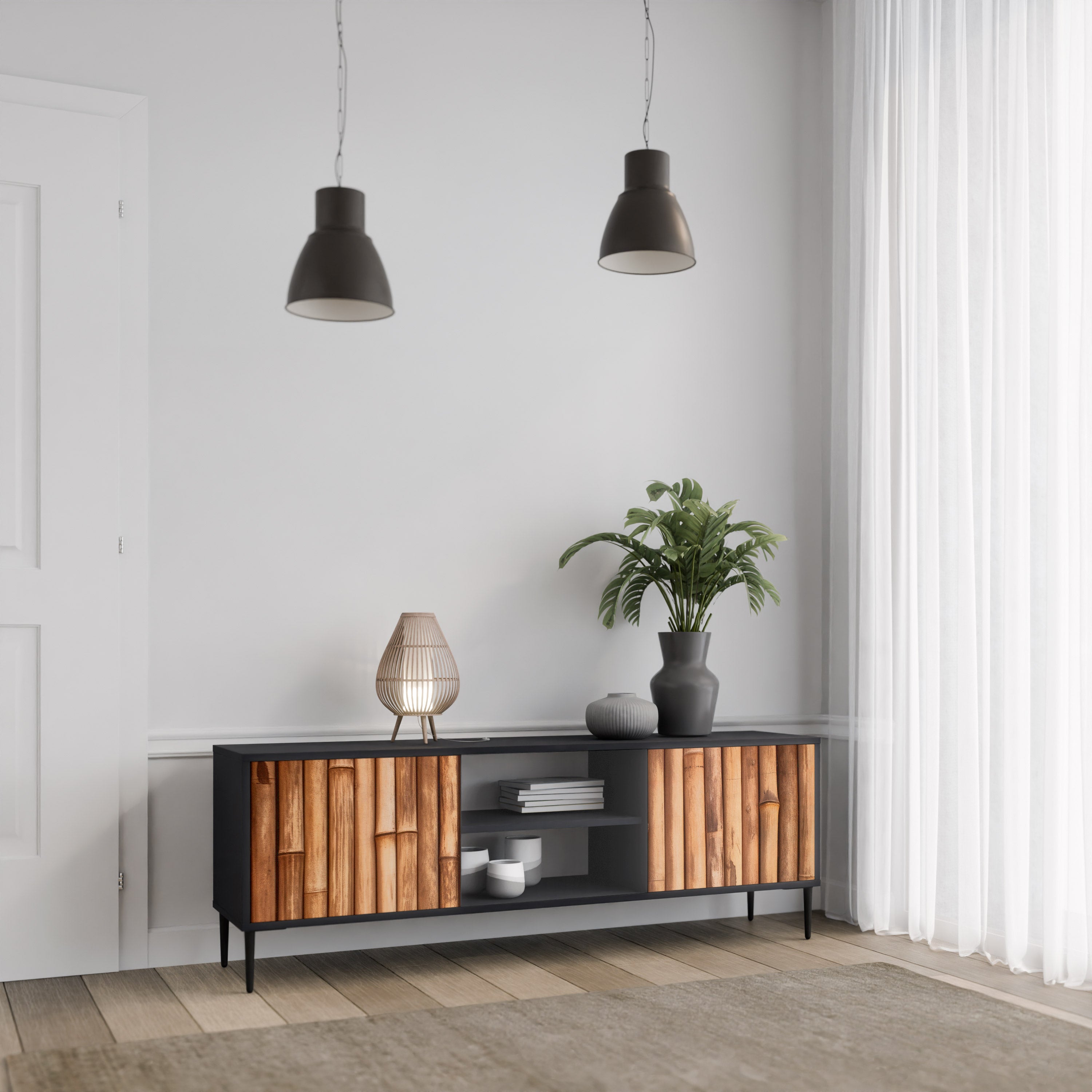 NATURAL WOOD 2-dörrars TV-bänk i svart finish