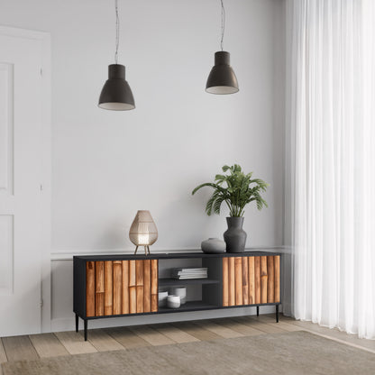 NATURAL WOOD 2-dörrars TV-bänk i svart finish