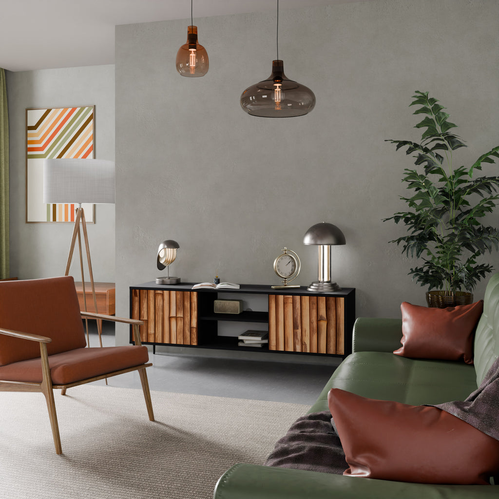 NATURAL WOOD 2-dörrars TV-bänk i svart finish