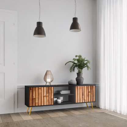 NATURAL WOOD 2-dörrars TV-bänk i svart finish