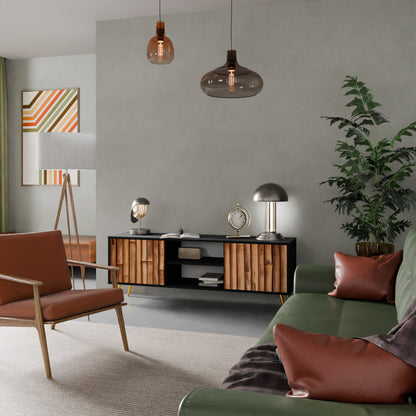 NATURAL WOOD 2-dörrars TV-bänk i svart finish