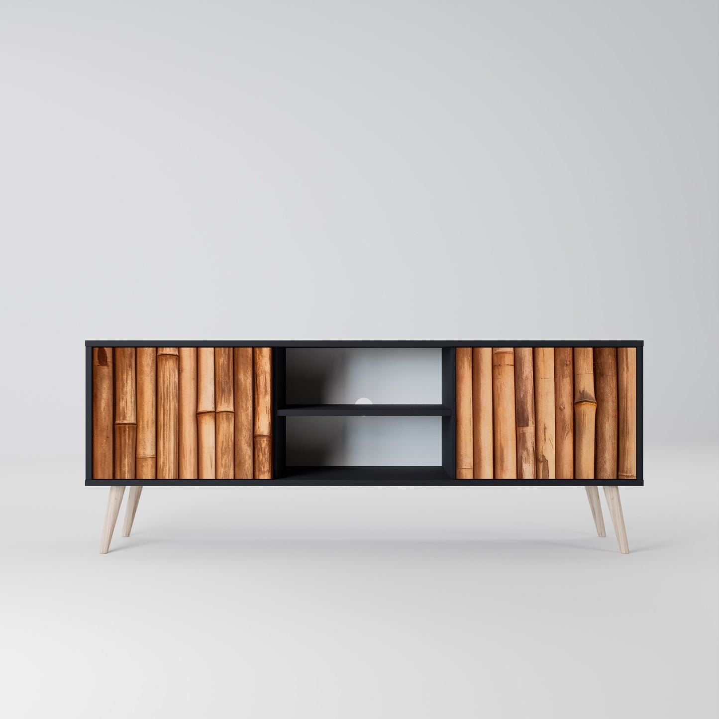 NATURAL WOOD 2-dörrars TV-bänk i svart finish