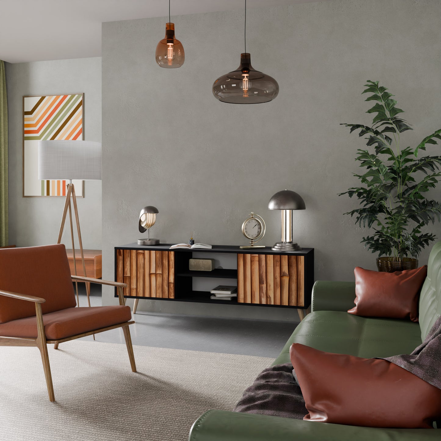 NATURAL WOOD 2-dörrars TV-bänk i svart finish
