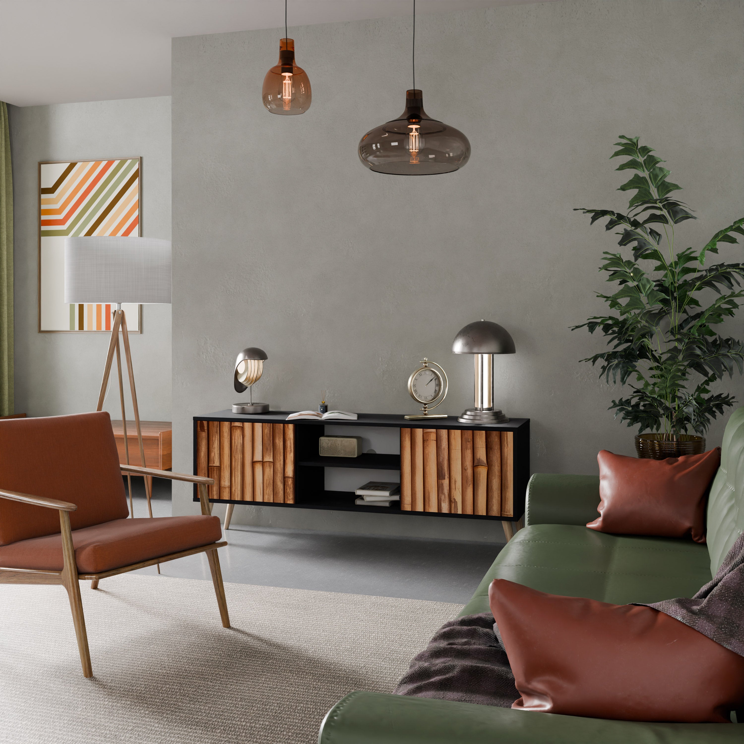 NATURAL WOOD 2-dörrars TV-bänk i svart finish