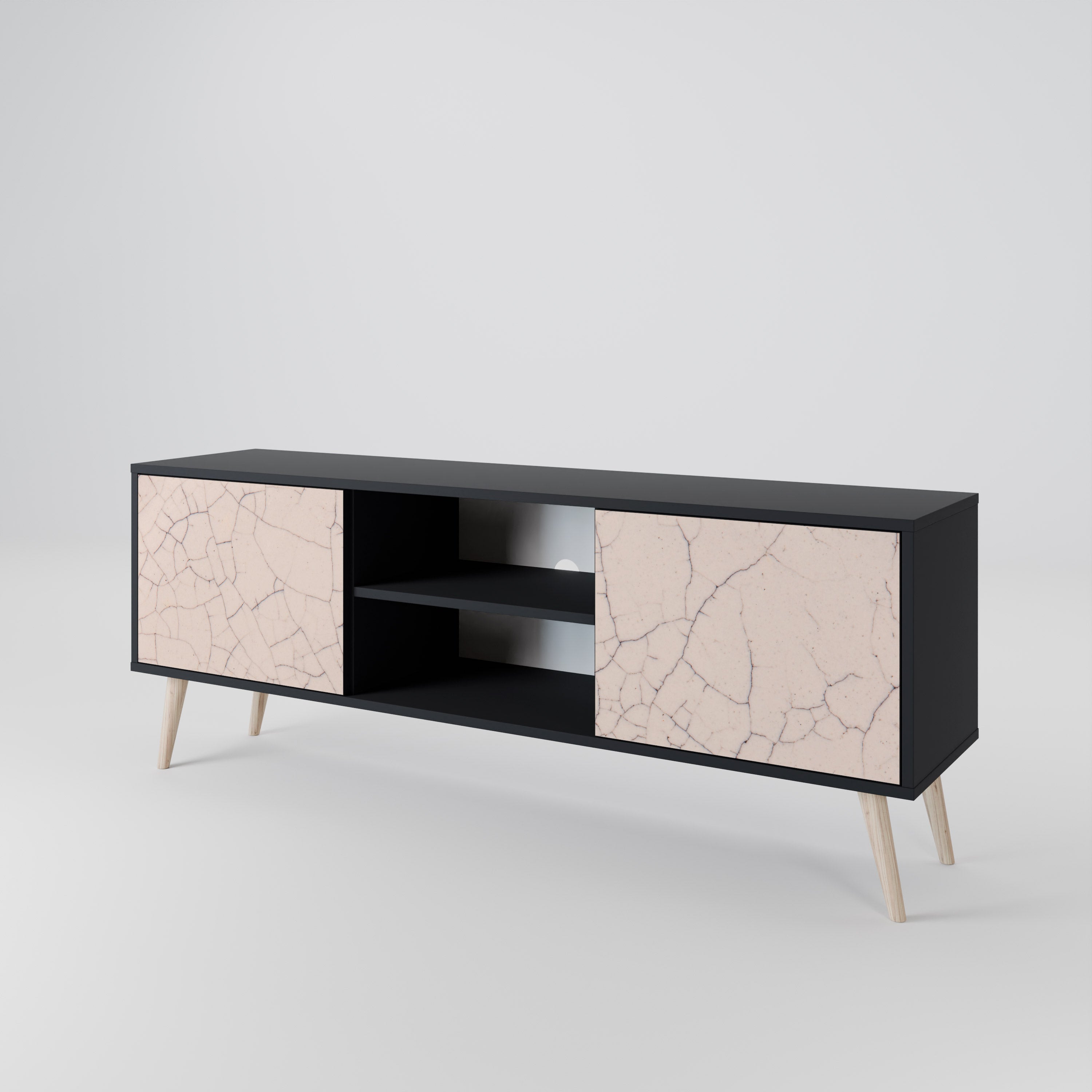 CERAMIC TEXTURE 2-dörrars TV-bänk i svart finish