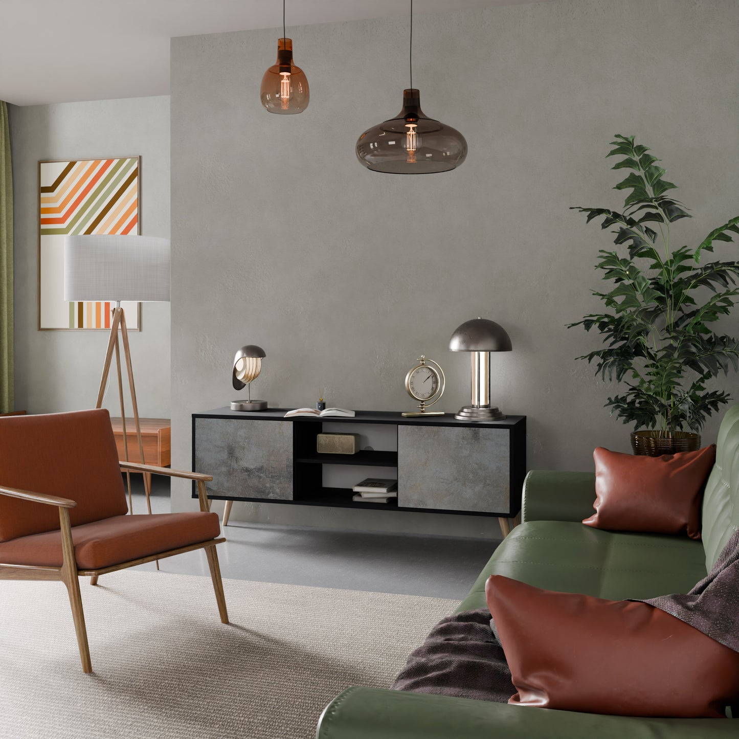 BETONGVÄGG 2-dörrars TV-bänk i svart finish