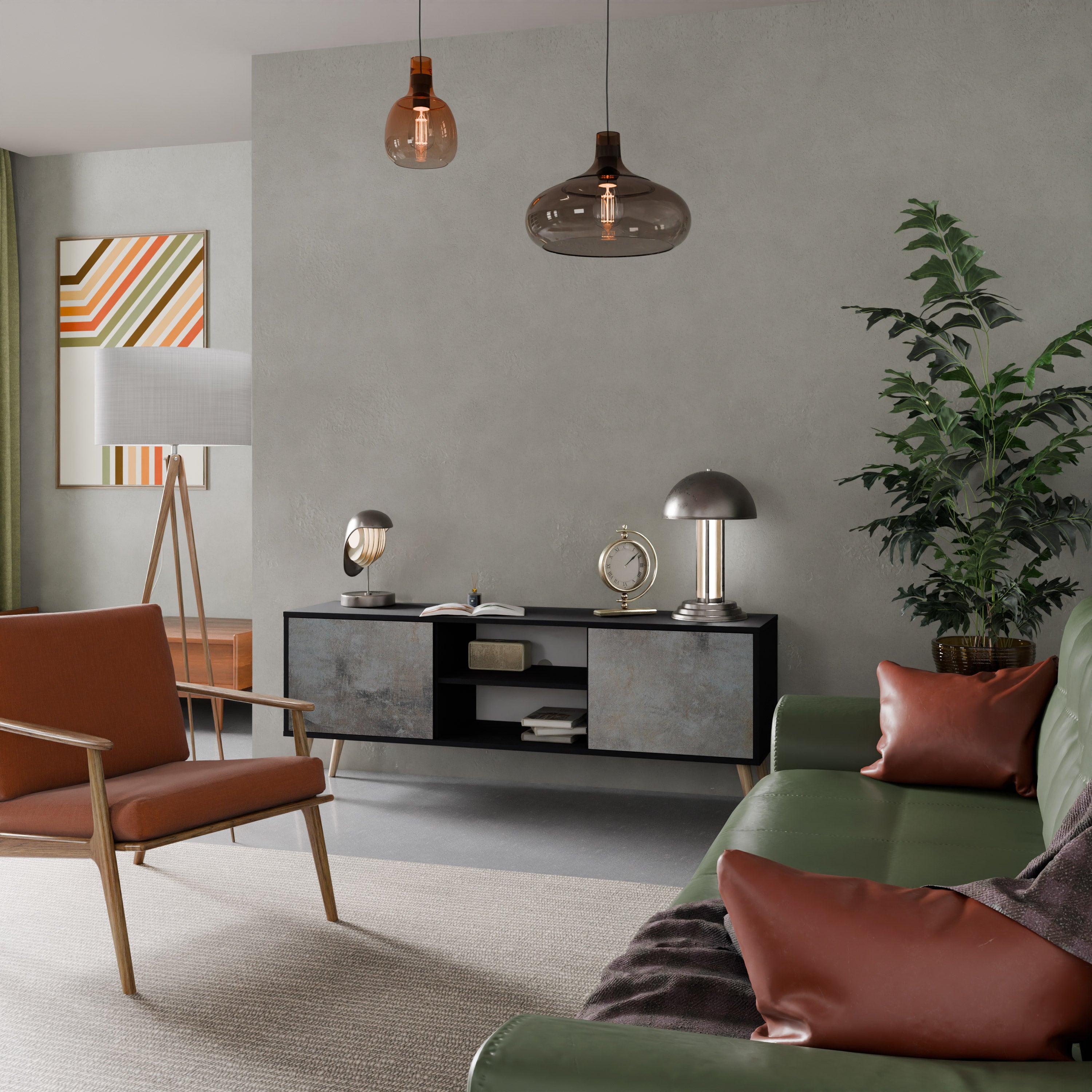 BETONGVÄGG 2-dörrars TV-bänk i svart finish