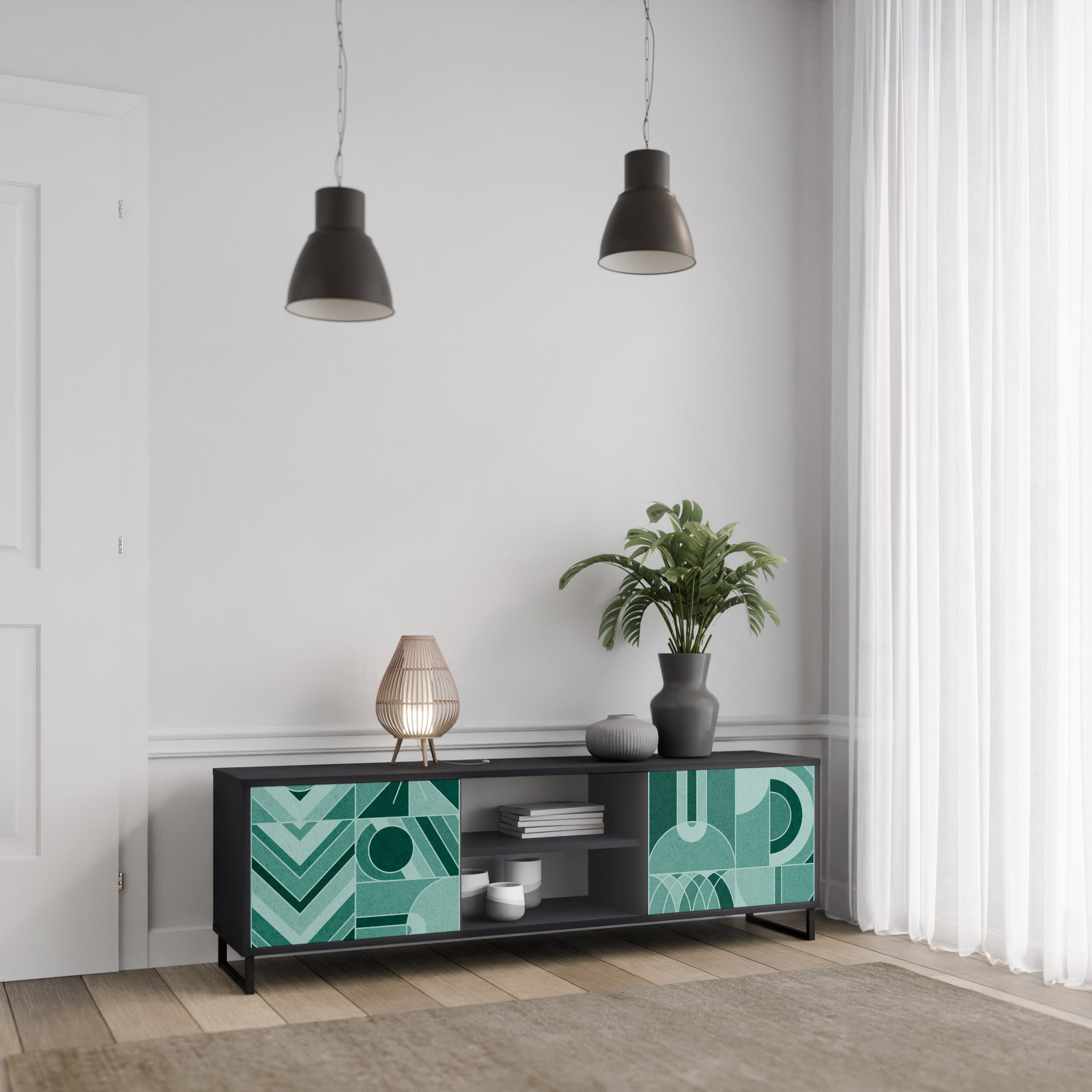 HARMONIC GRID 2-dörrars TV-bänk i svart finish