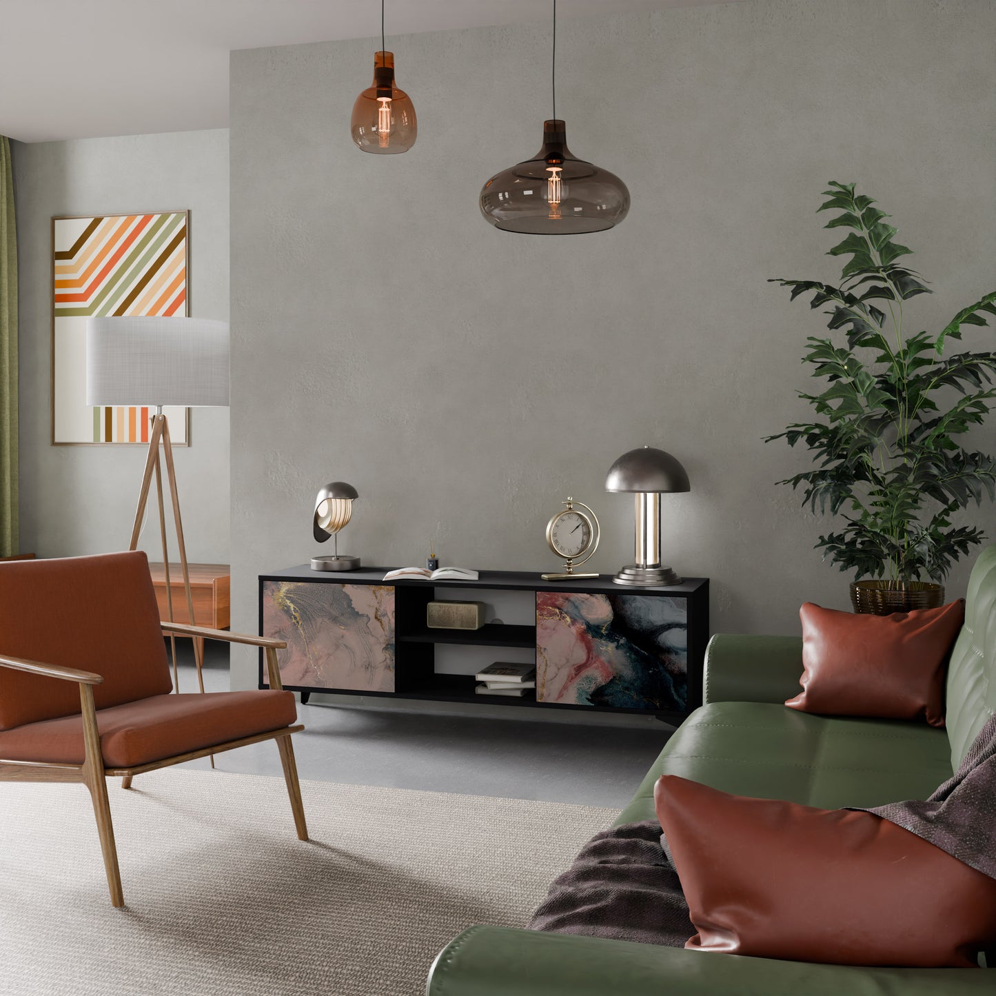 GILDED SWIRLS 2-dörrars TV-bänk i svart finish