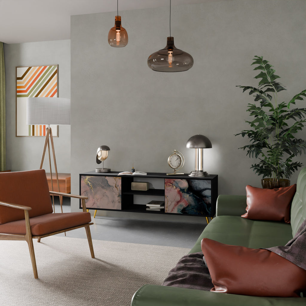 GILDED SWIRLS 2-dörrars TV-bänk i svart finish
