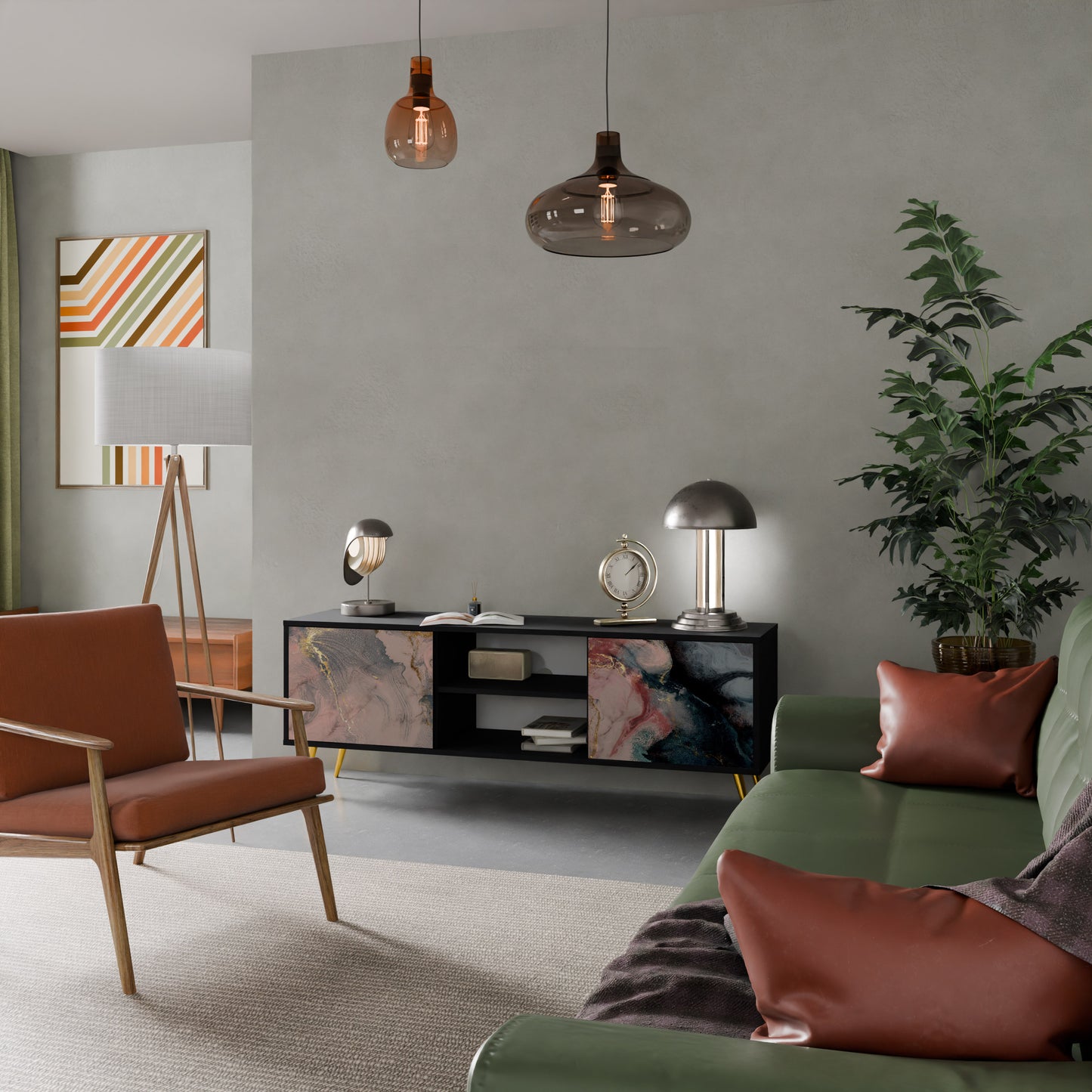GILDED SWIRLS 2-dörrars TV-bänk i svart finish