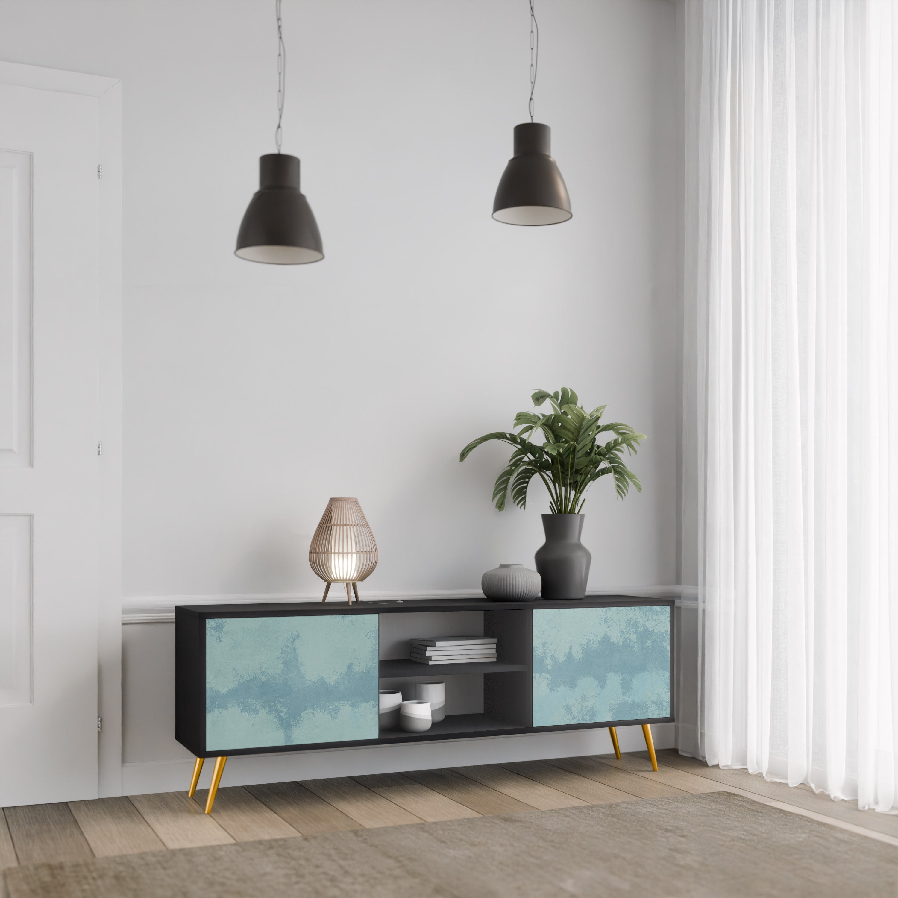 SKY WASH TV-bänk med 2 dörrar i svart finish