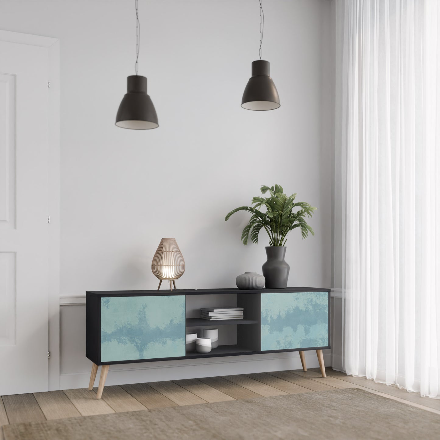 SKY WASH TV-bänk med 2 dörrar i svart finish