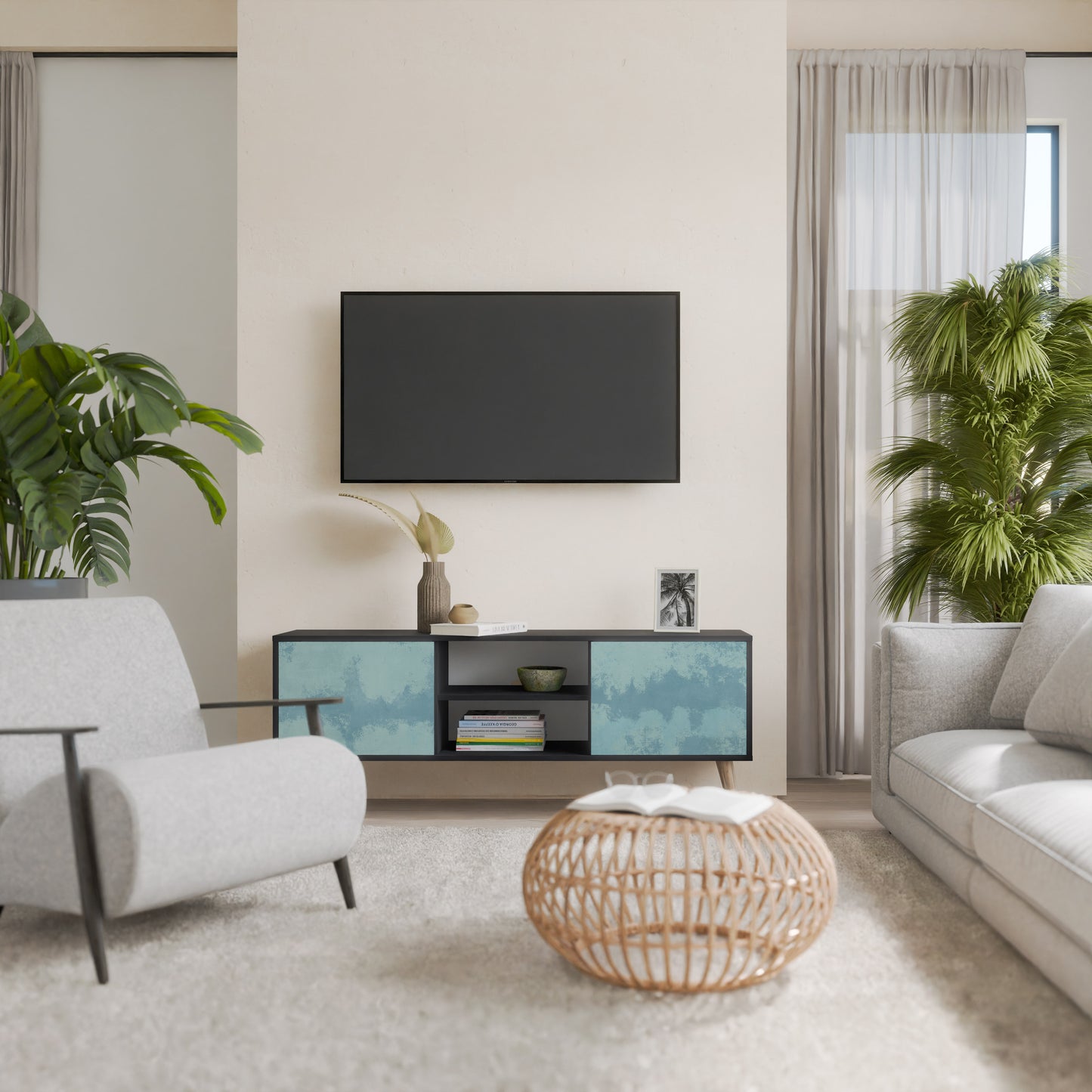 SKY WASH TV-bänk med 2 dörrar i svart finish