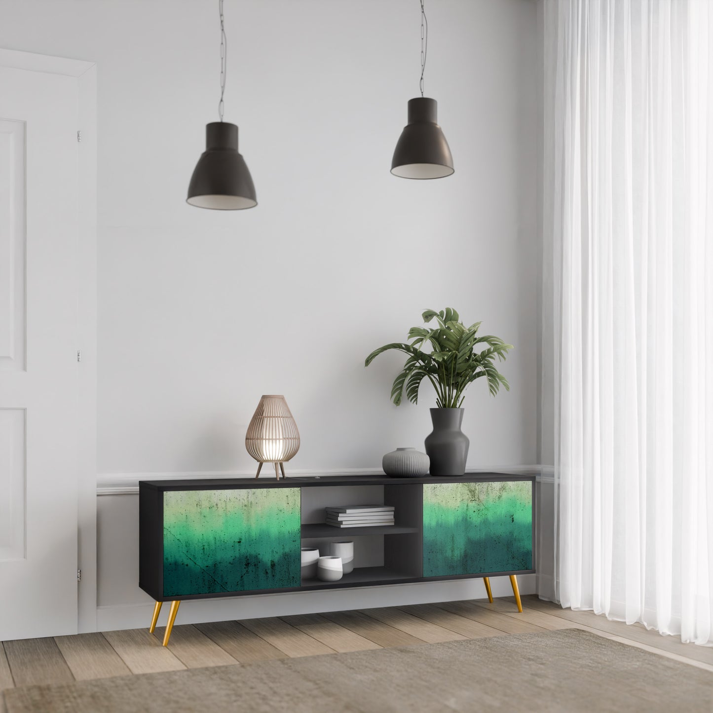NORTHERN LIGHTS 2-dörrars TV-bänk i svart finish