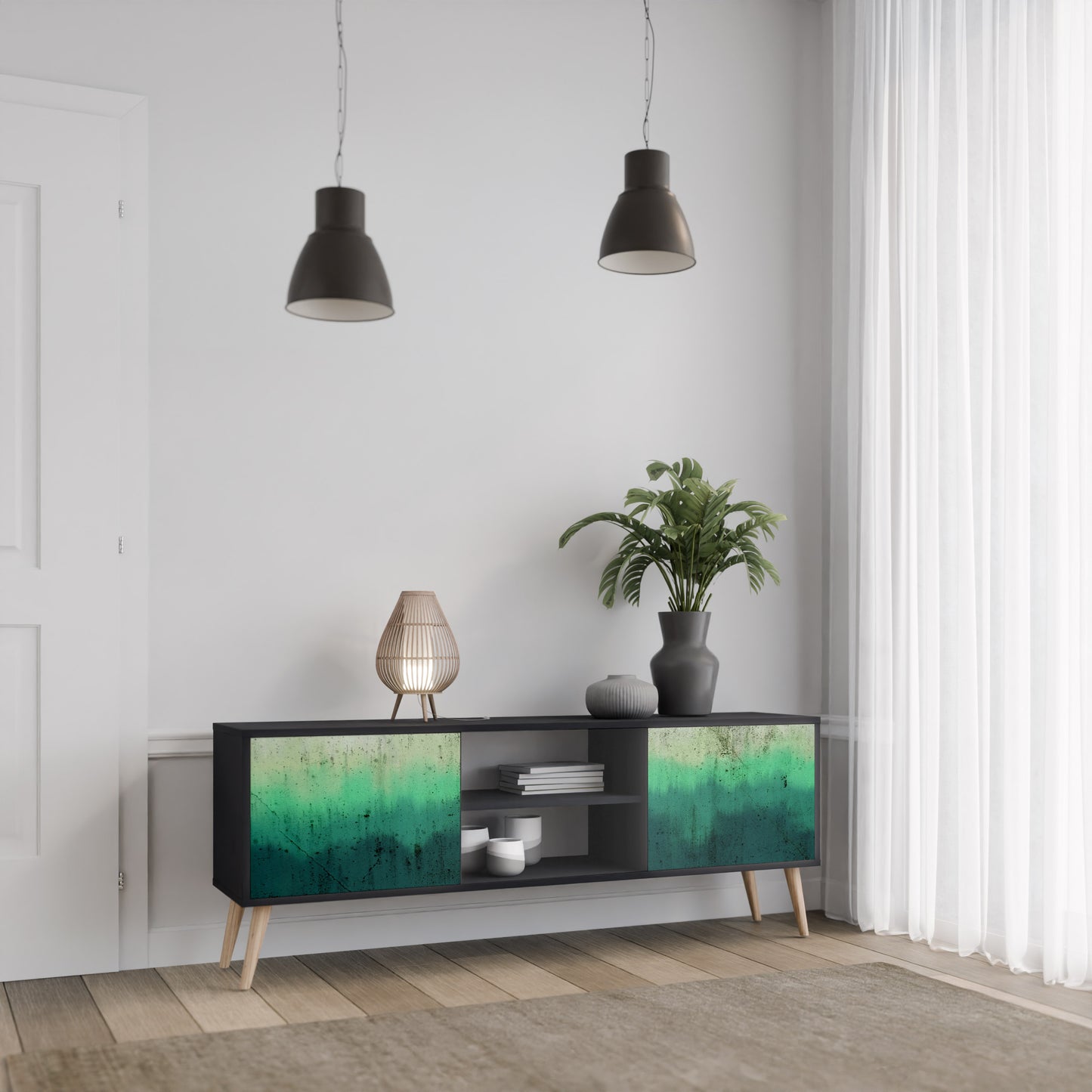 NORTHERN LIGHTS 2-dörrars TV-bänk i svart finish