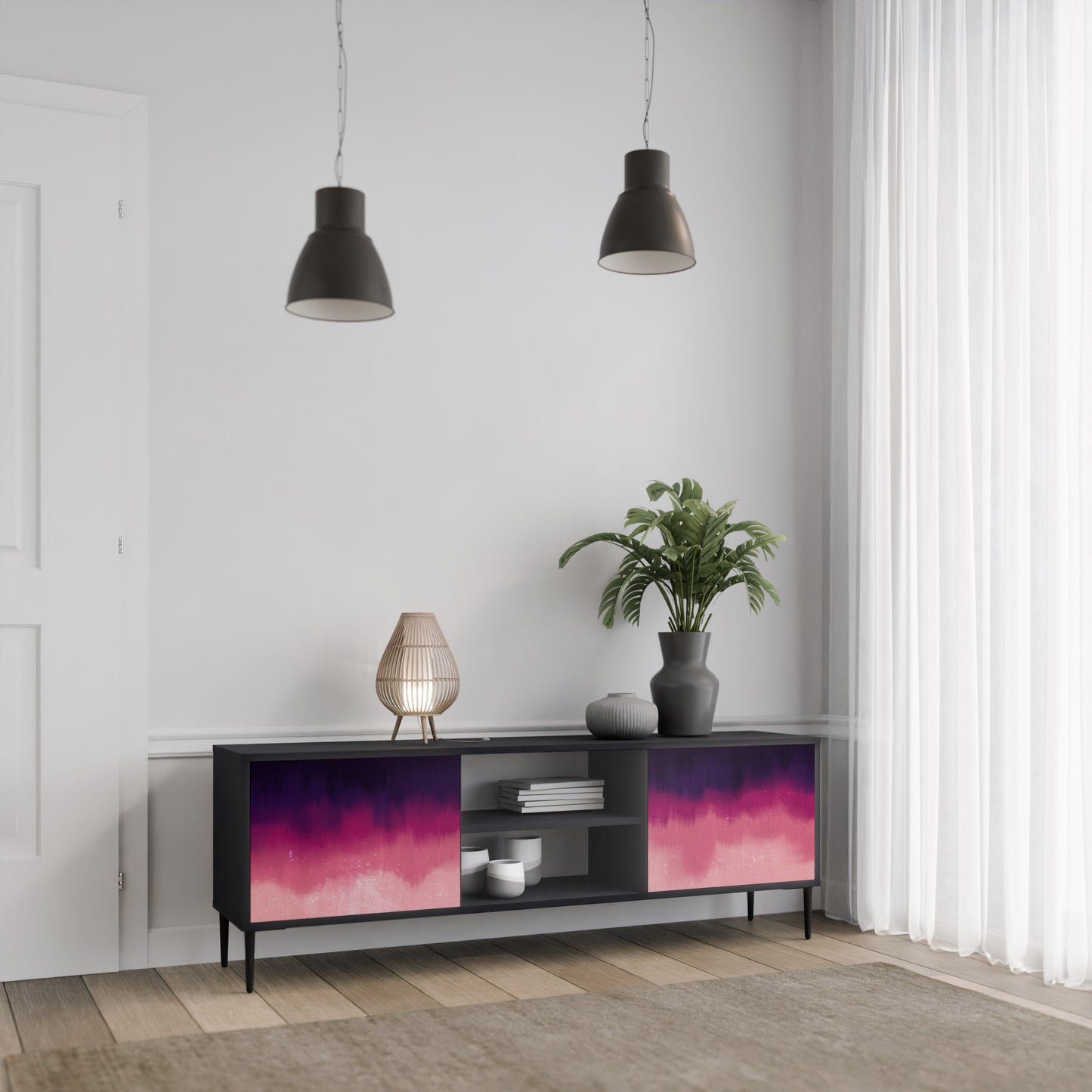 AURORA BOREALIS 2-dörrars TV-bänk i svart finish