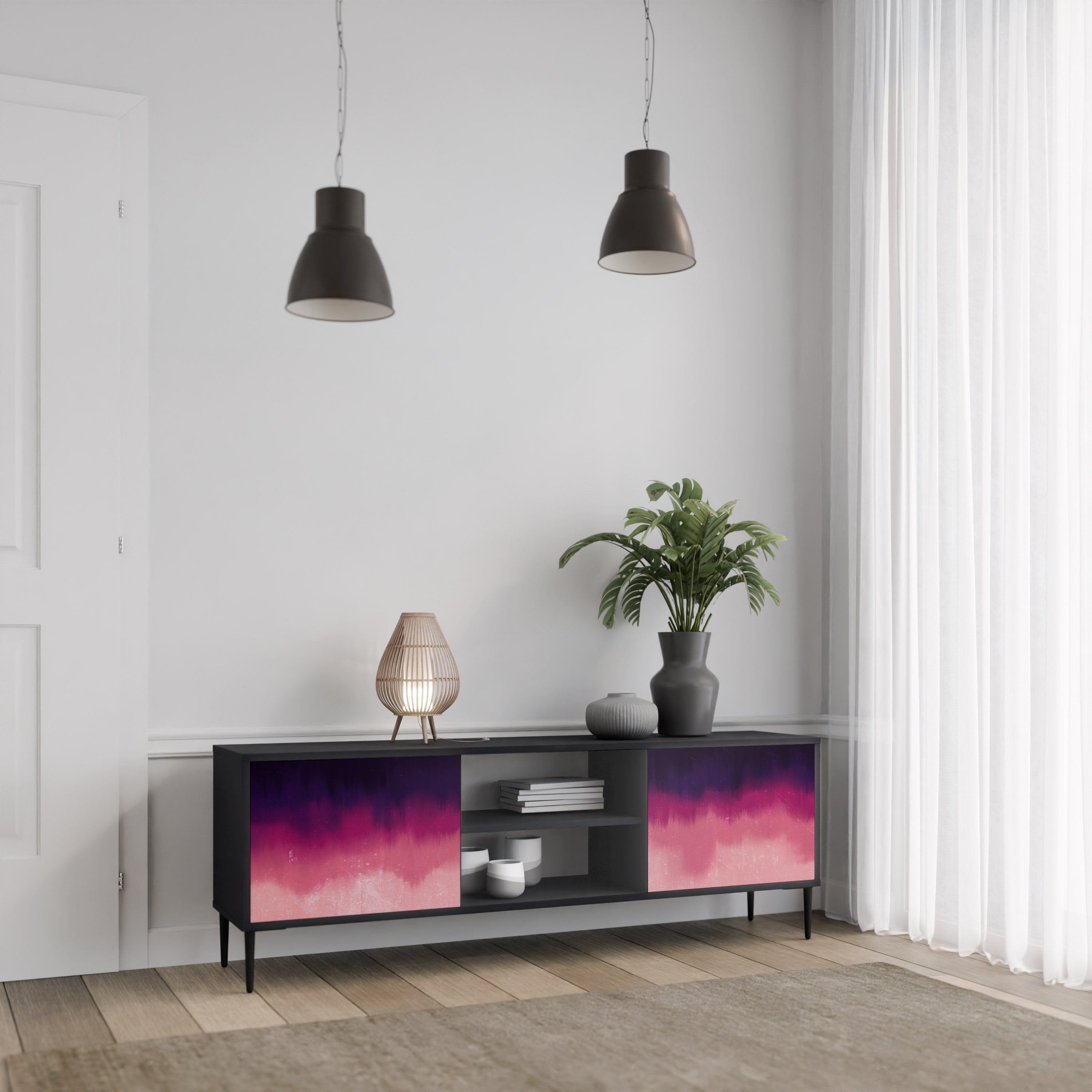 AURORA BOREALIS 2-dörrars TV-bänk i svart finish