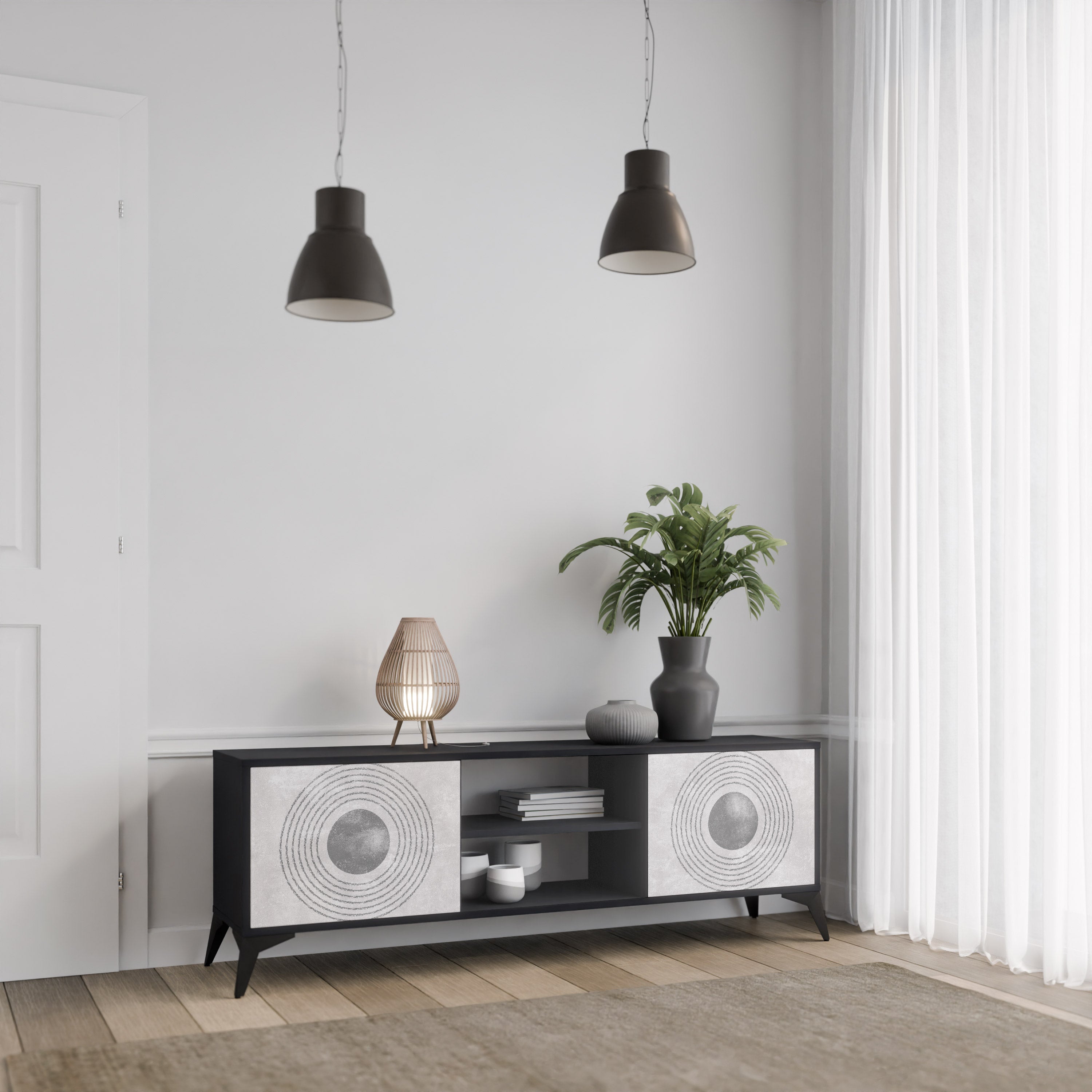 SOLID CIRCLES 2-dörrars TV-bänk i svart finish