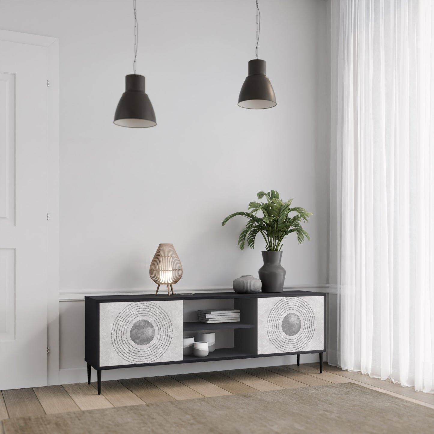 SOLID CIRCLES 2-dörrars TV-bänk i svart finish