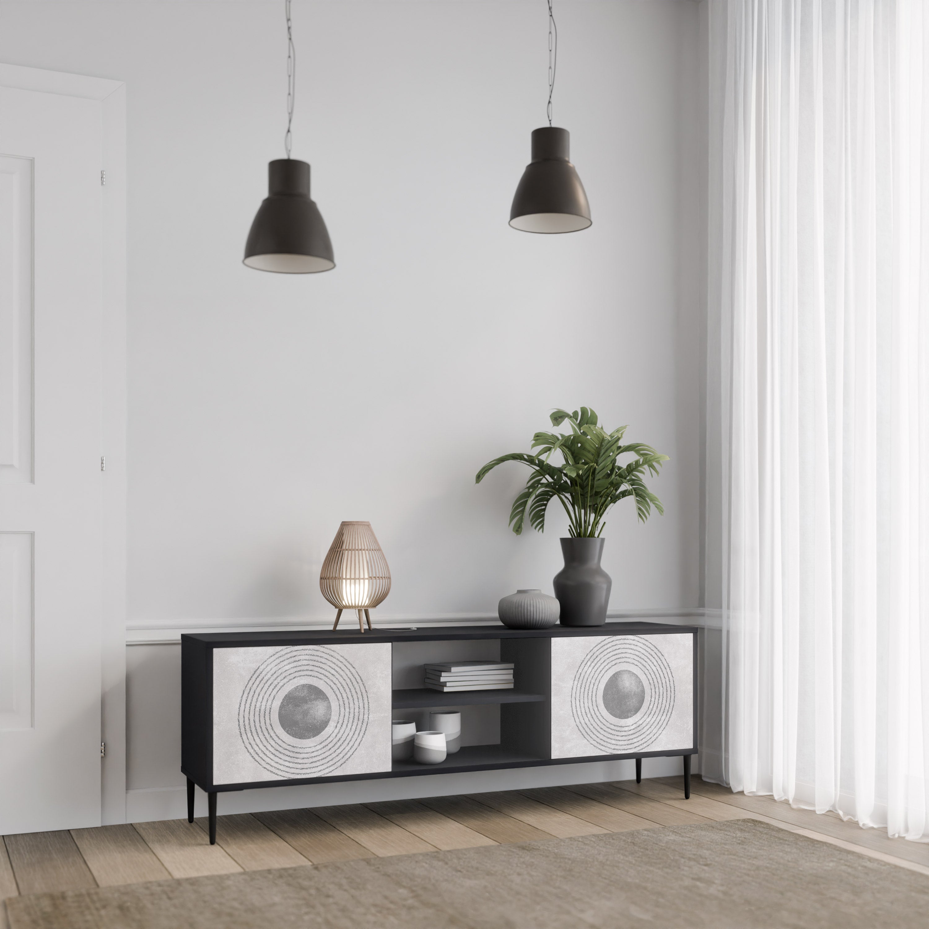 SOLID CIRCLES 2-dörrars TV-bänk i svart finish