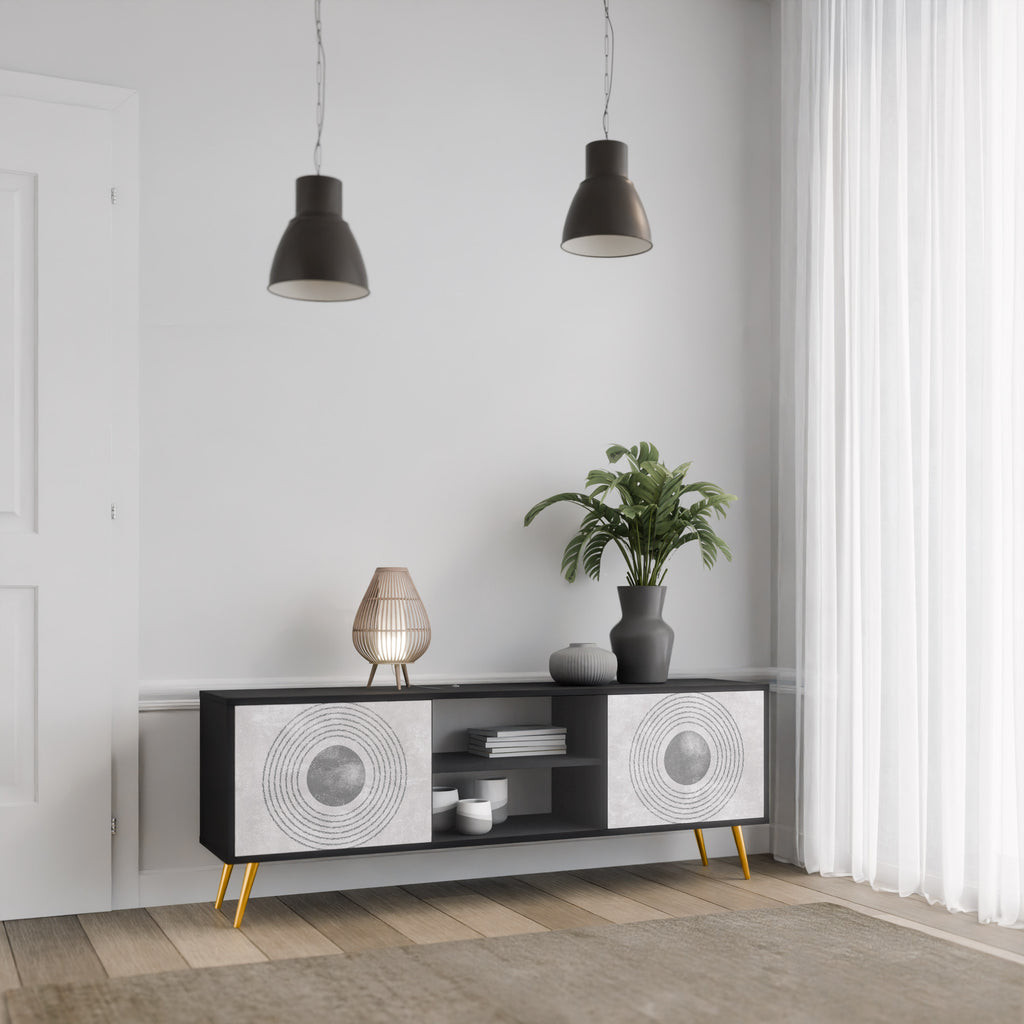 SOLID CIRCLES 2-dörrars TV-bänk i svart finish