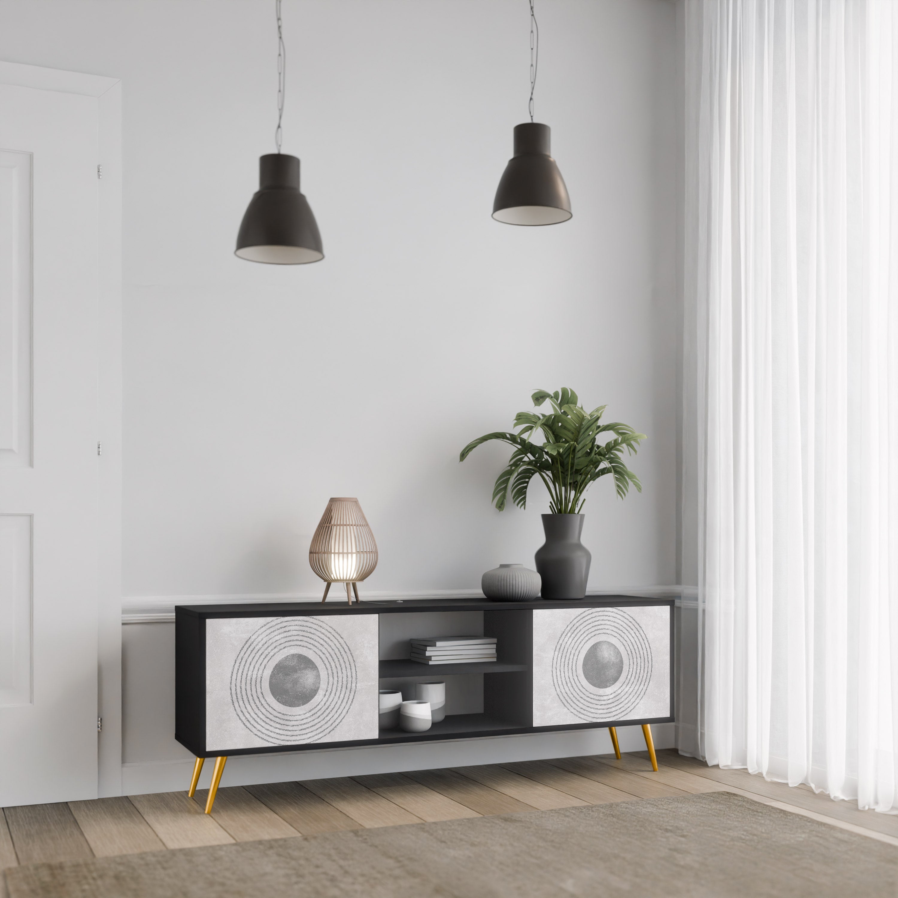 SOLID CIRCLES 2-dörrars TV-bänk i svart finish