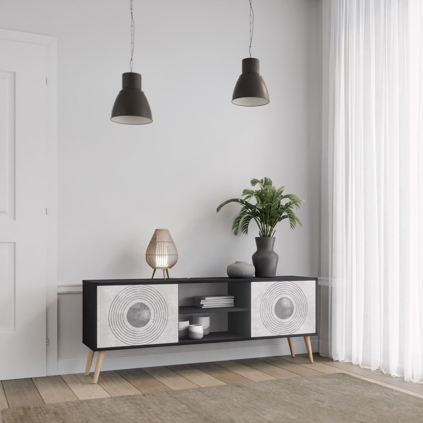 SOLID CIRCLES 2-dörrars TV-bänk i svart finish