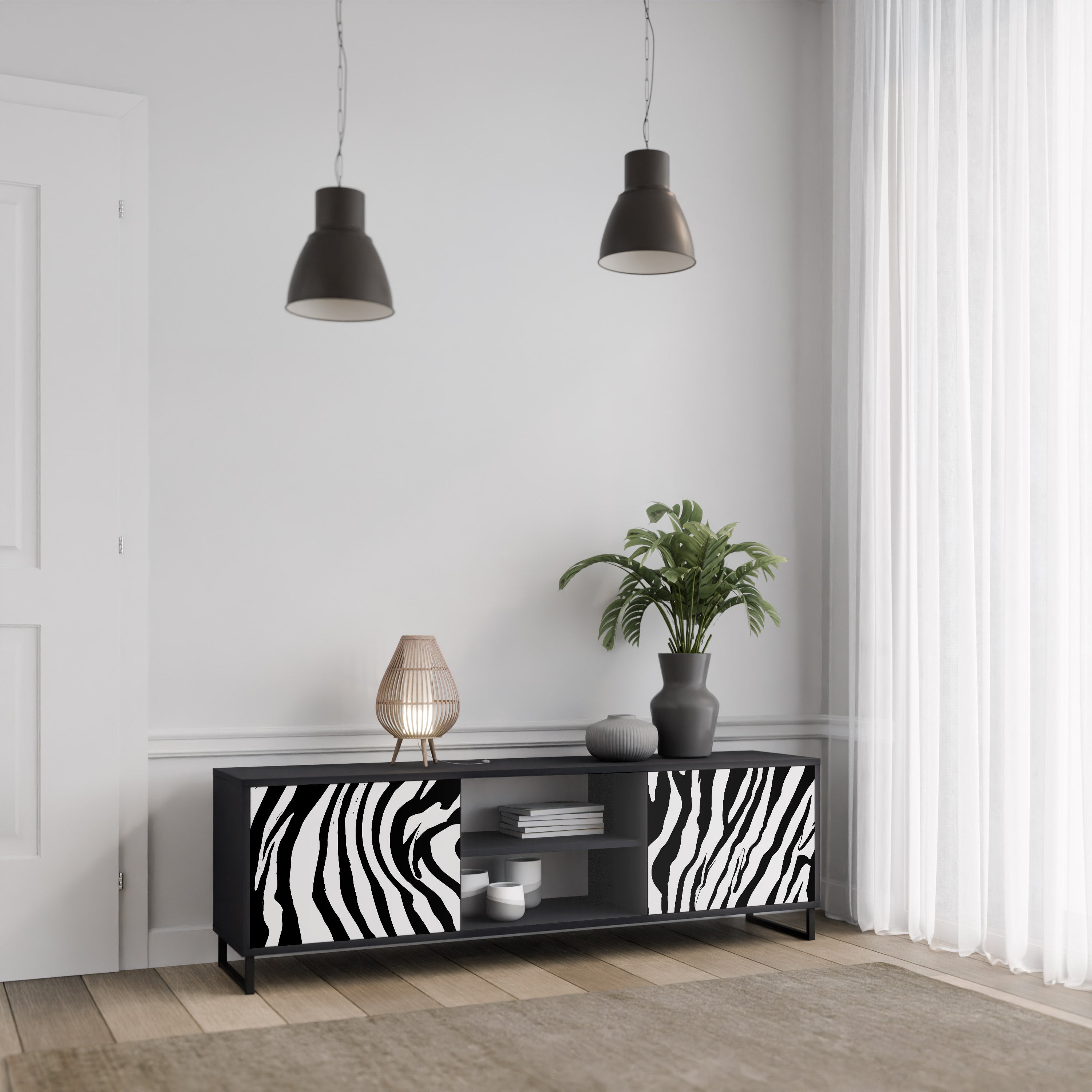 SPLENDID ZEBRA 2-dörrars TV-bänk i svart finish