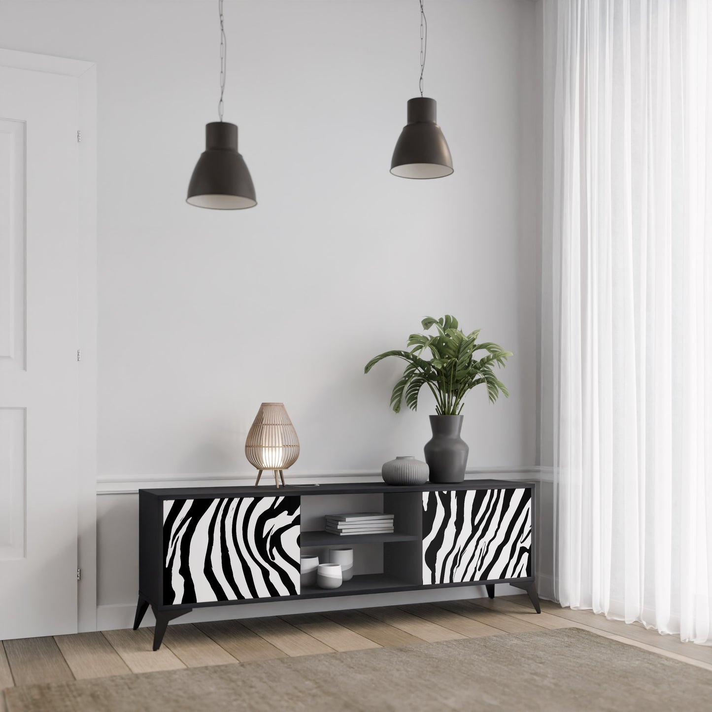 SPLENDID ZEBRA 2-dörrars TV-bänk i svart finish