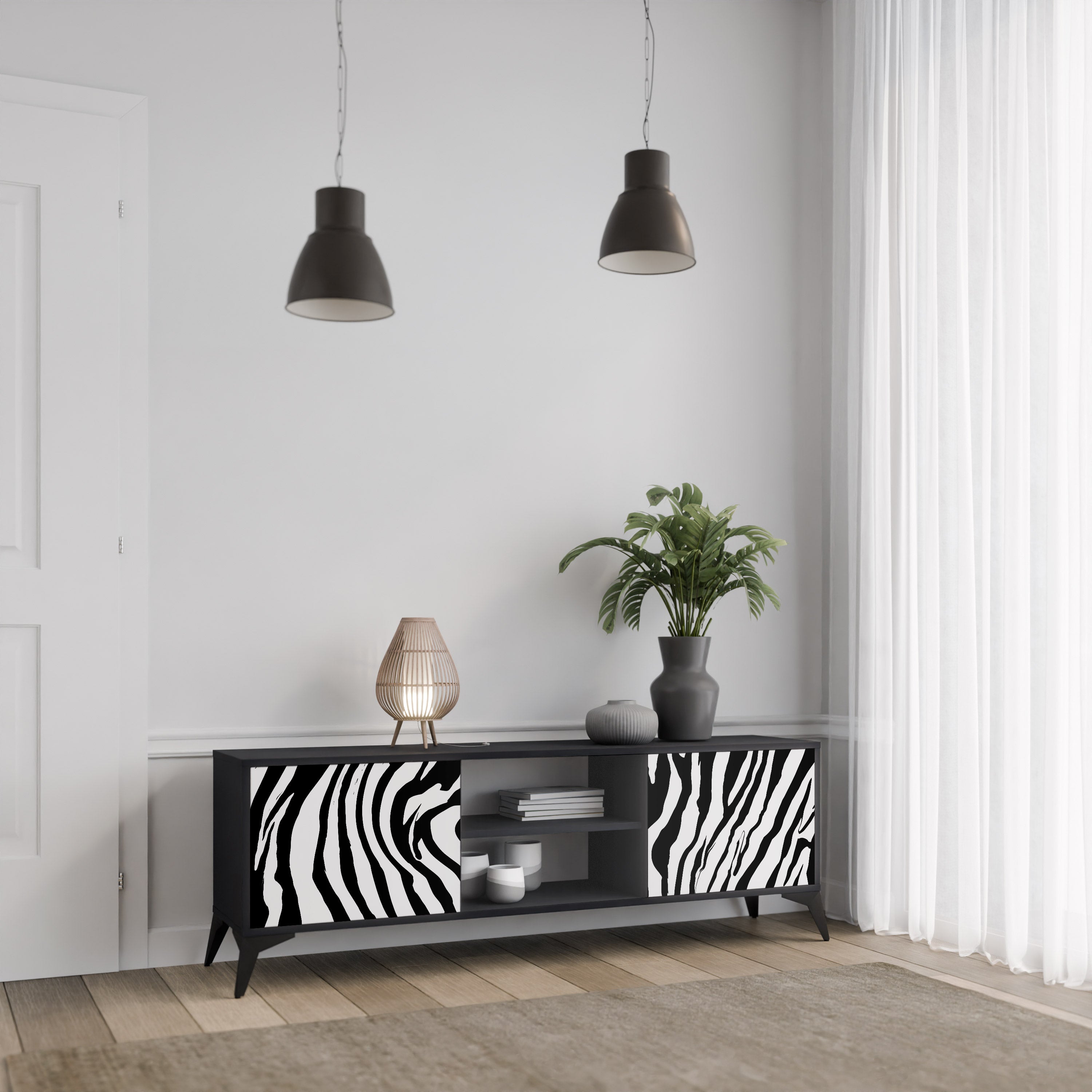 SPLENDID ZEBRA 2-dörrars TV-bänk i svart finish